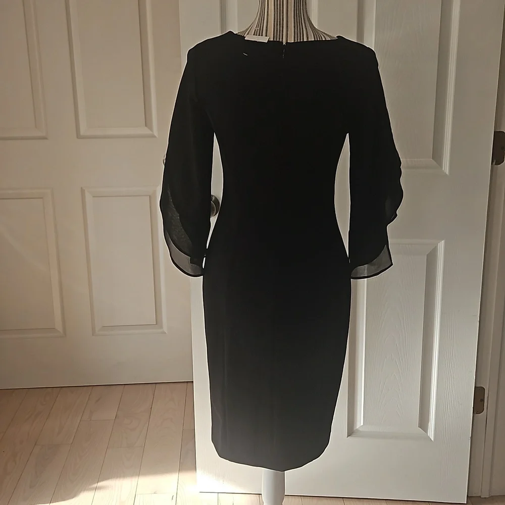 DKNY Women Chiffon Sheath Black Dress Size 2 - Picture 5 of 14